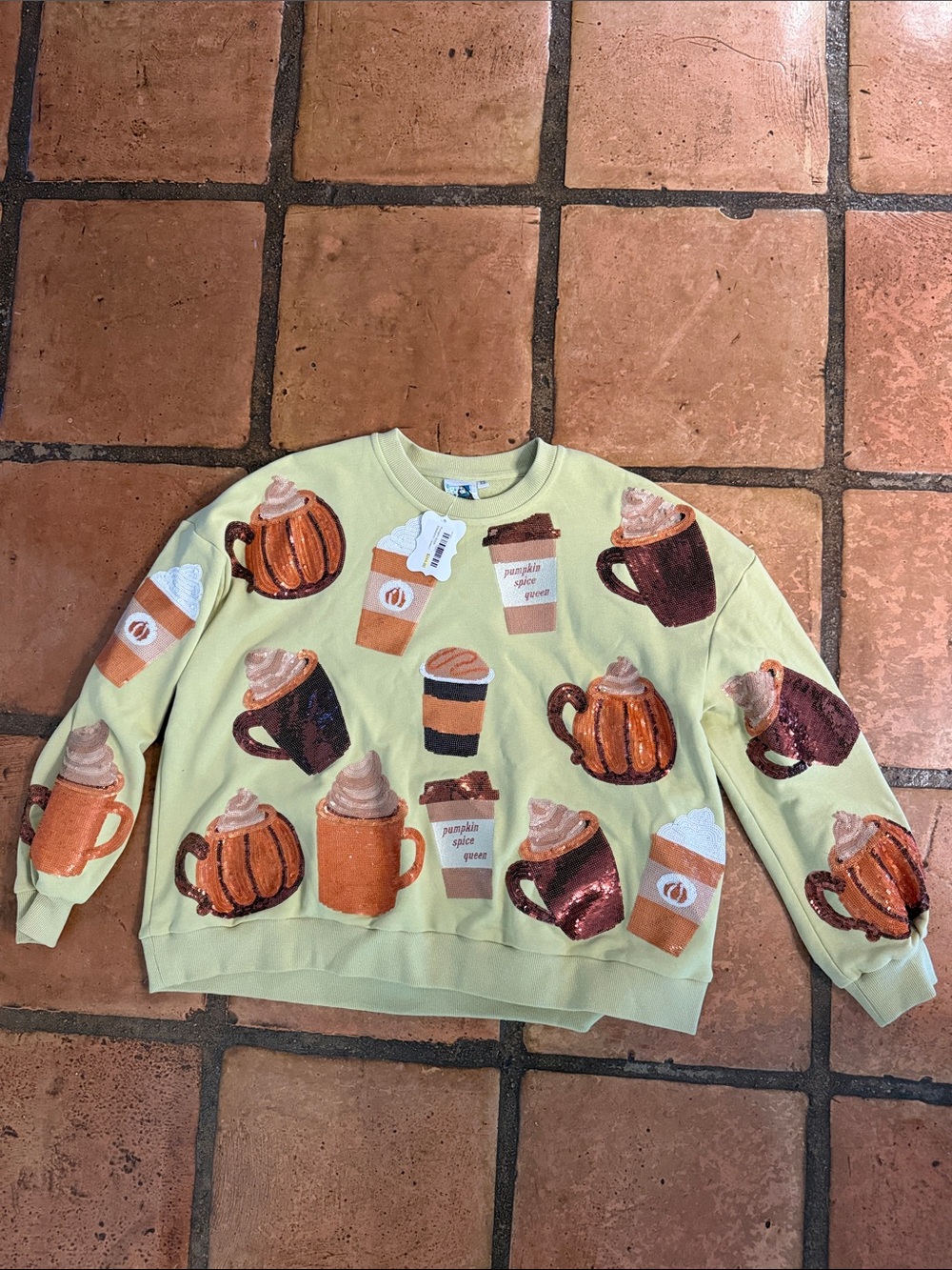 QUEEN OF SPARKLES Lime Green Pumpkin Spice Graphic Sweatshirt